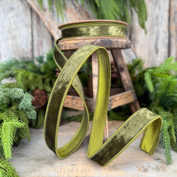1" Moss Green Velvet Ribbon, Wired RIbbon, Christmas RIbbon, Designer Ribbon, Ribbon for Christmas Tree