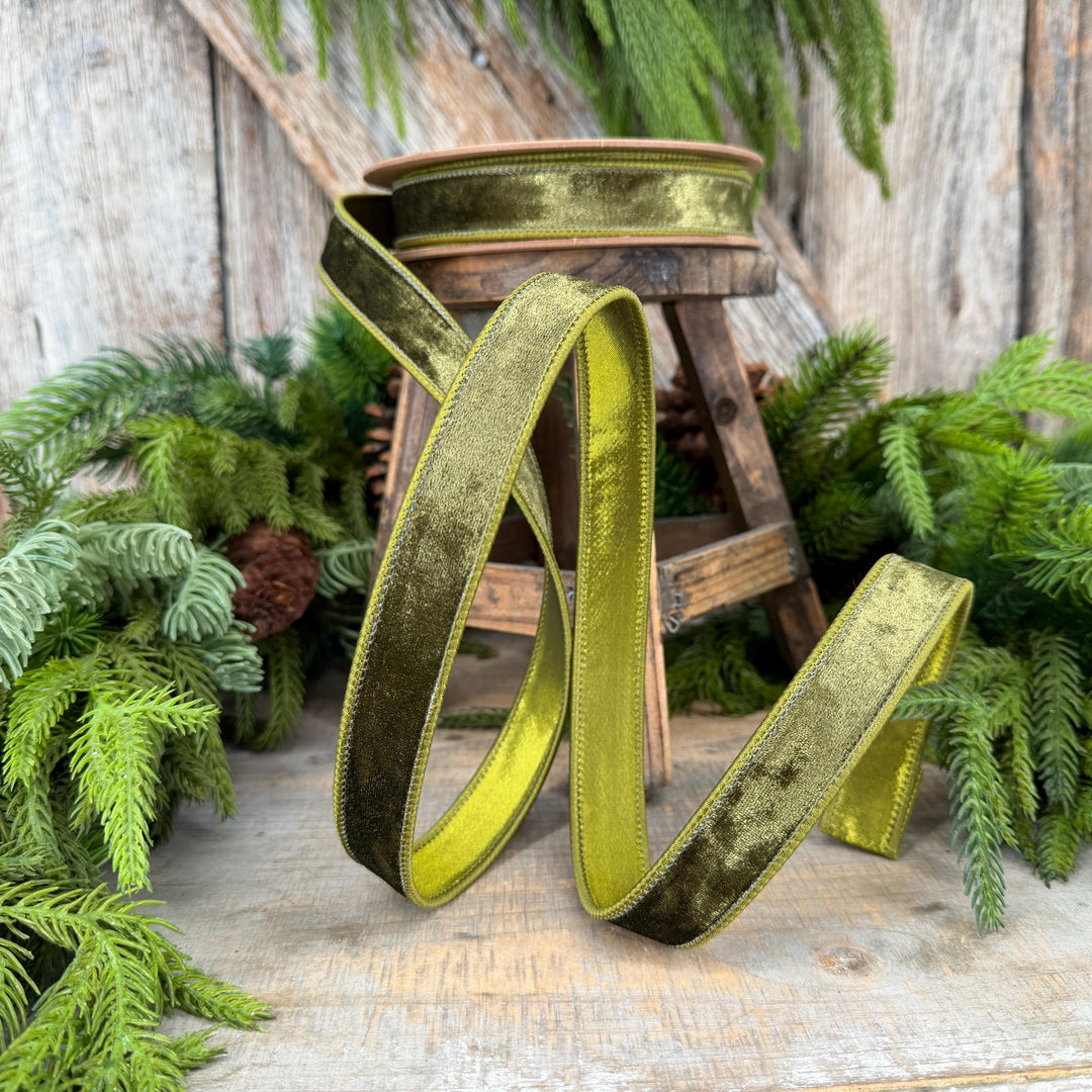 1" Moss Green Velvet Ribbon, Wired RIbbon, Christmas RIbbon, Designer Ribbon, Ribbon for Christmas Tree