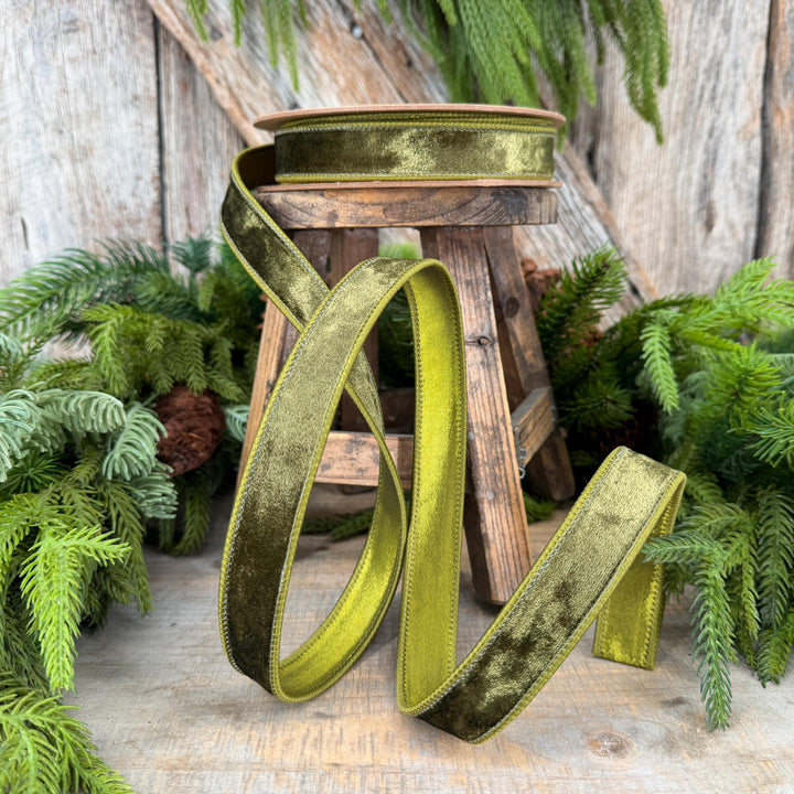 1" Moss Green Velvet Ribbon, Wired RIbbon, Christmas RIbbon, Designer Ribbon, Ribbon for Christmas Tree