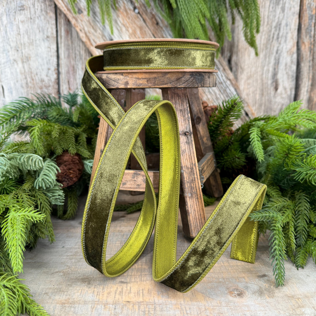 1" Moss Green Velvet Ribbon, Wired RIbbon, Christmas RIbbon, Designer Ribbon, Ribbon for Christmas Tree