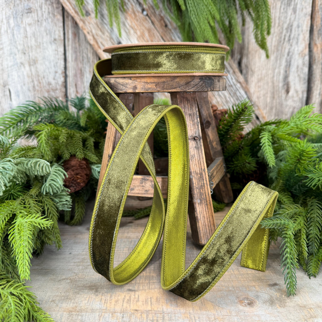 1" Moss Green Velvet Ribbon, Wired RIbbon, Christmas RIbbon, Designer Ribbon, Ribbon for Christmas Tree