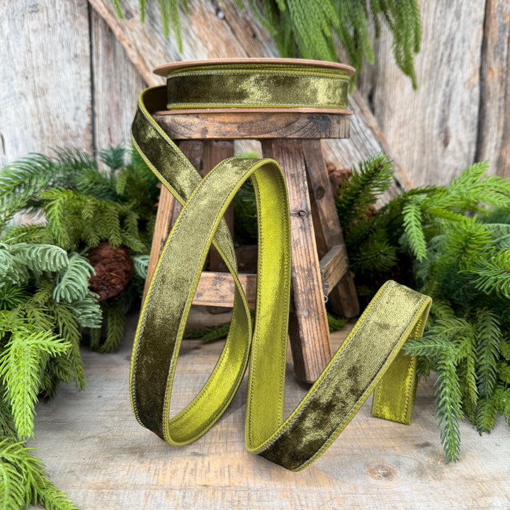 1" Moss Green Velvet Ribbon, Wired RIbbon, Christmas RIbbon, Designer Ribbon, Ribbon for Christmas Tree