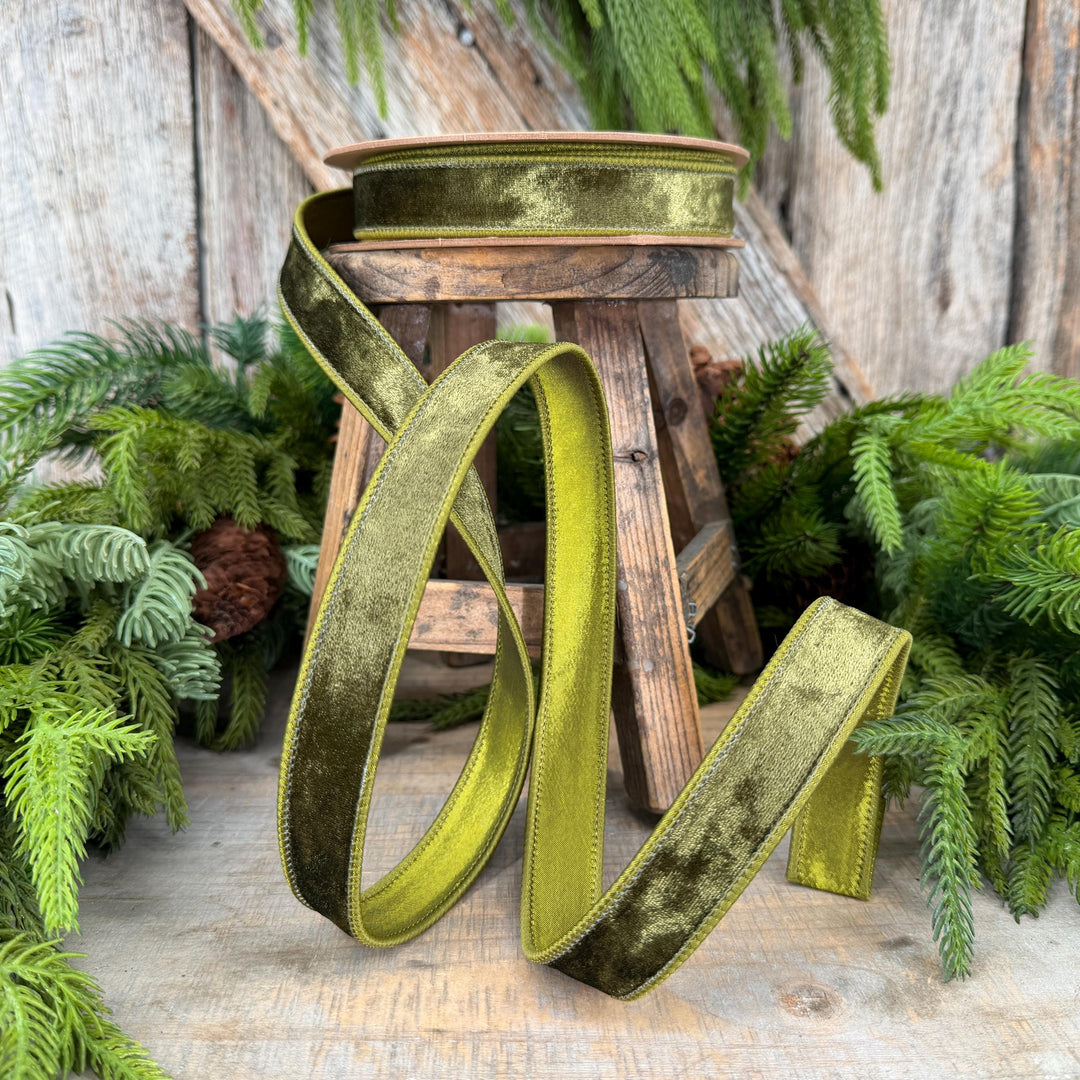 1" Moss Green Velvet Ribbon, Wired RIbbon, Christmas RIbbon, Designer Ribbon, Ribbon for Christmas Tree