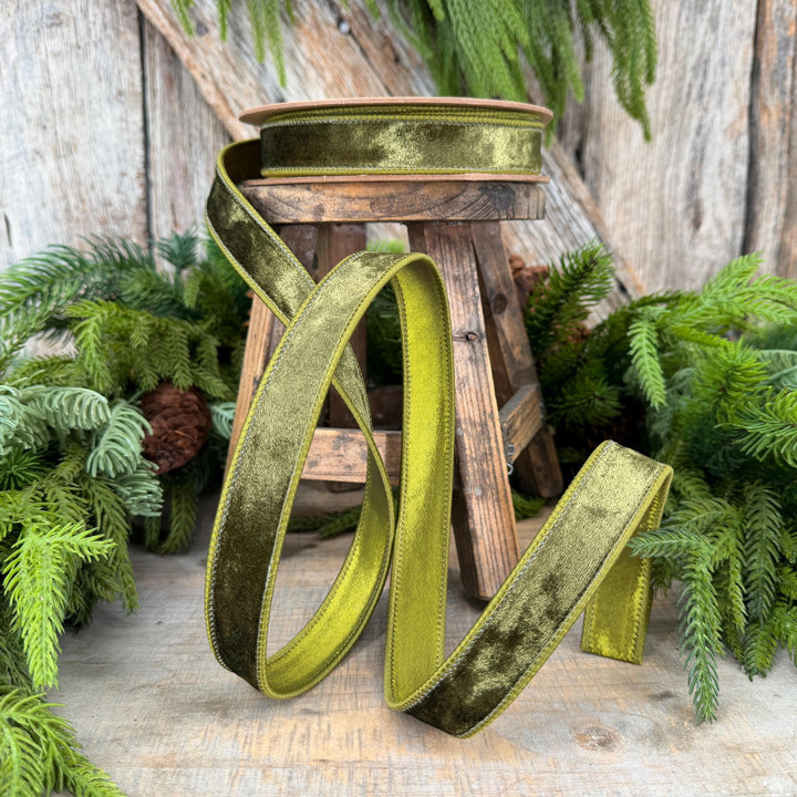 1" Moss Green Velvet Ribbon, Wired RIbbon, Christmas RIbbon, Designer Ribbon, Ribbon for Christmas Tree