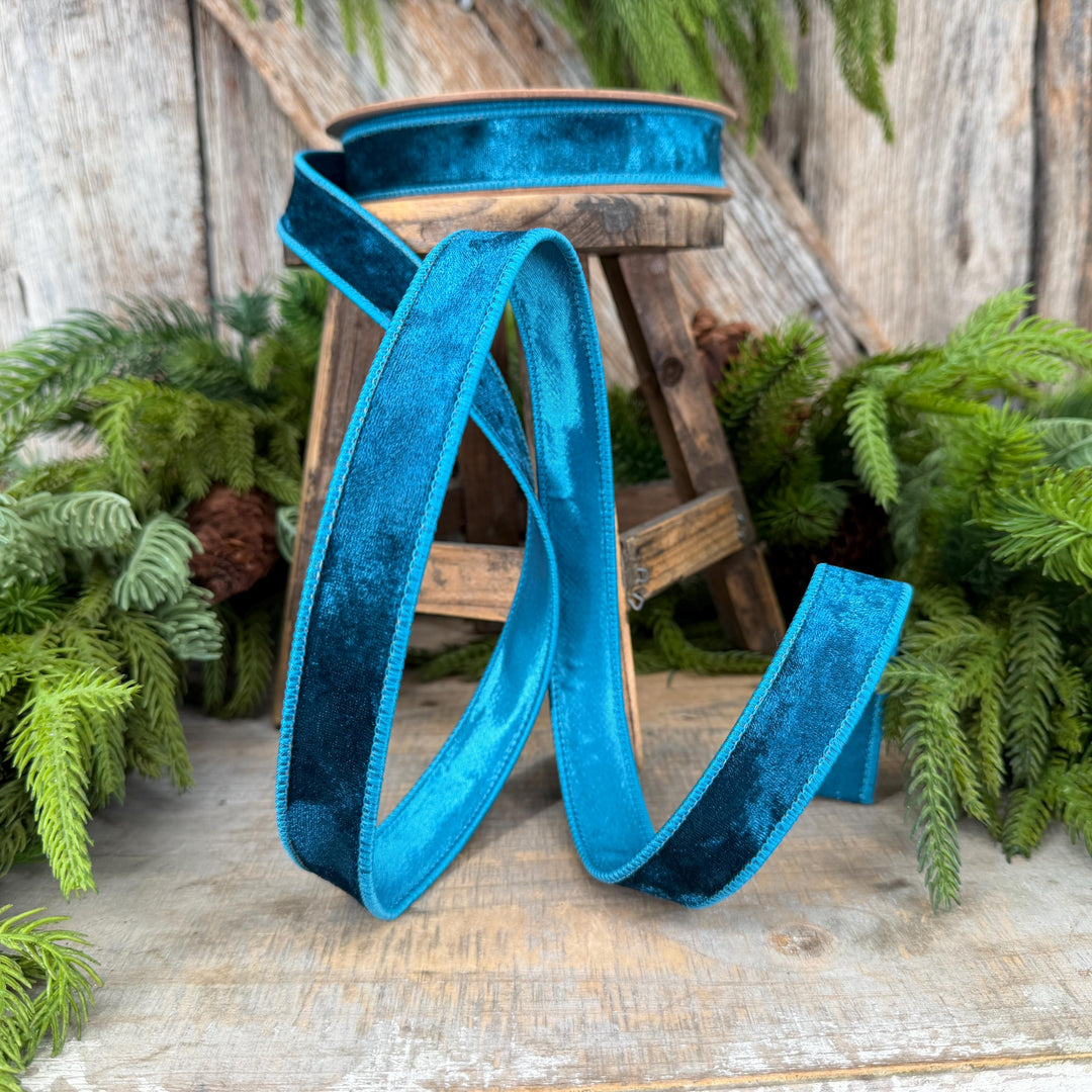 1" Turquoise Velvet RIbbon, Christmas Ribbon