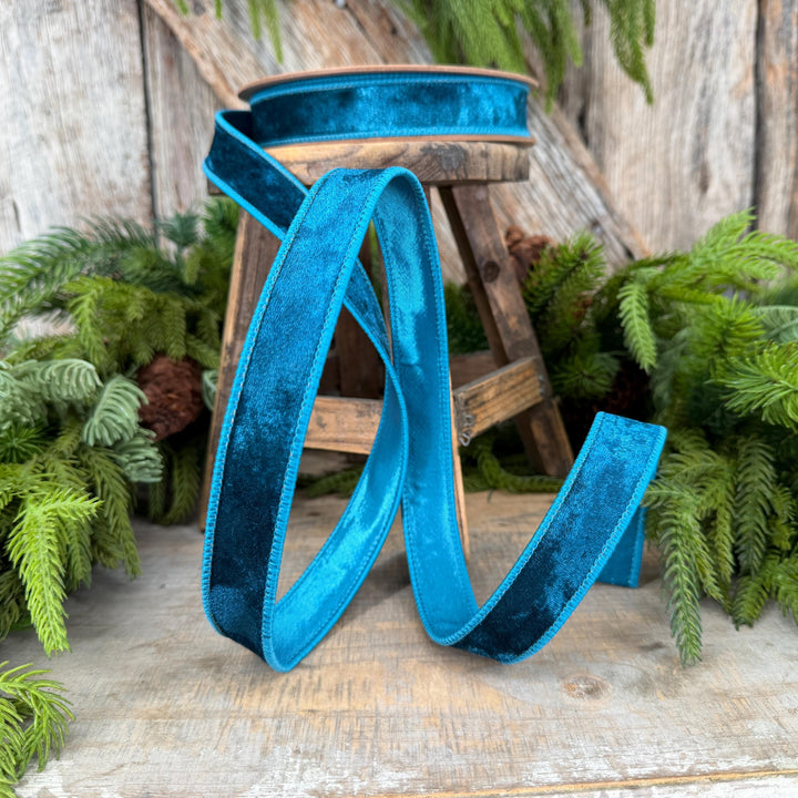 1" Turquoise Velvet RIbbon, Christmas Ribbon
