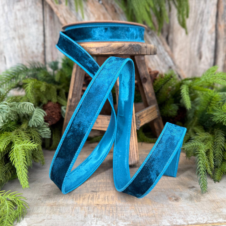 1" Turquoise Velvet RIbbon, Christmas Ribbon