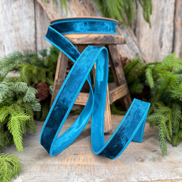 1" Turquoise Velvet RIbbon, Christmas Ribbon