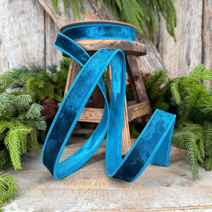 1" Turquoise Velvet RIbbon, Christmas Ribbon
