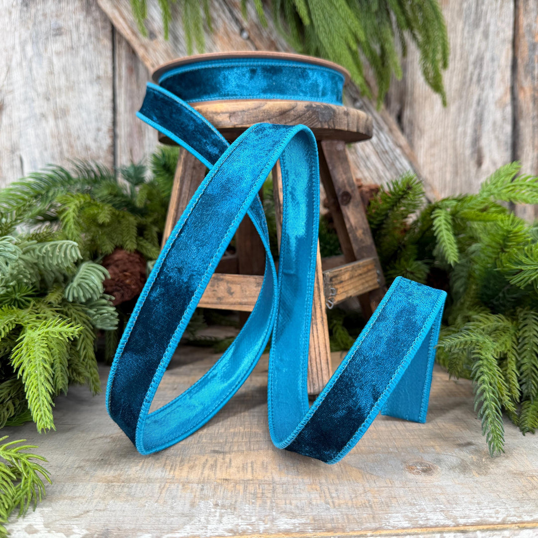 1" Turquoise Velvet RIbbon, Christmas Ribbon