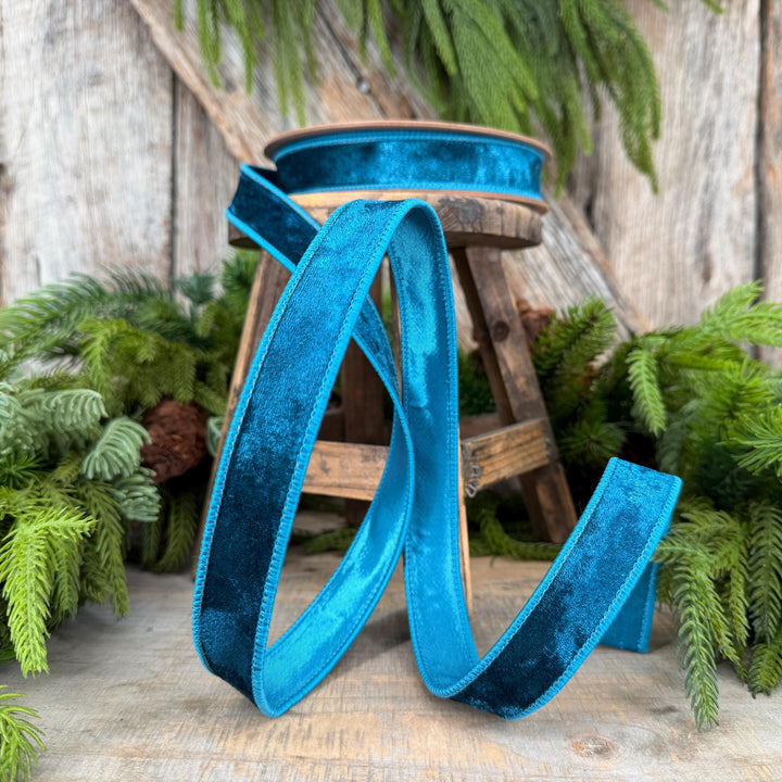 1" Turquoise Velvet RIbbon, Christmas Ribbon