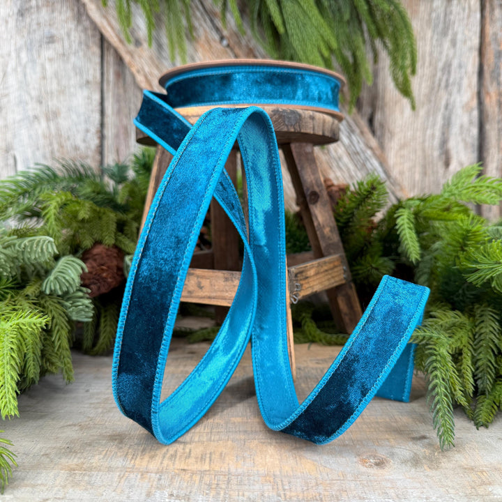 1" Turquoise Velvet RIbbon, Christmas Ribbon