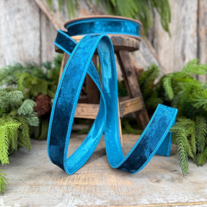 1" Turquoise Velvet RIbbon, Christmas Ribbon