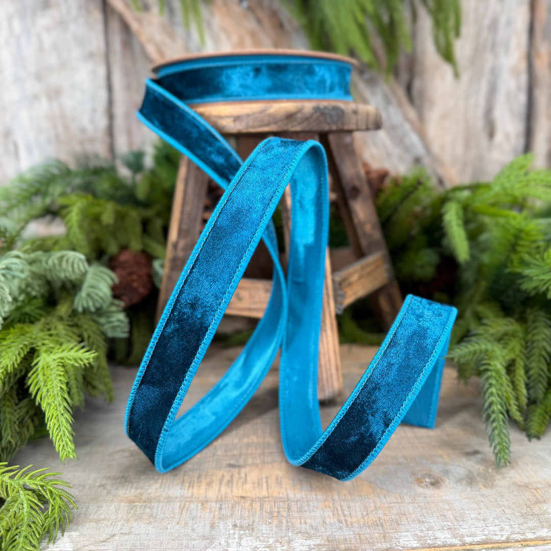 1" Turquoise Velvet RIbbon, Christmas Ribbon