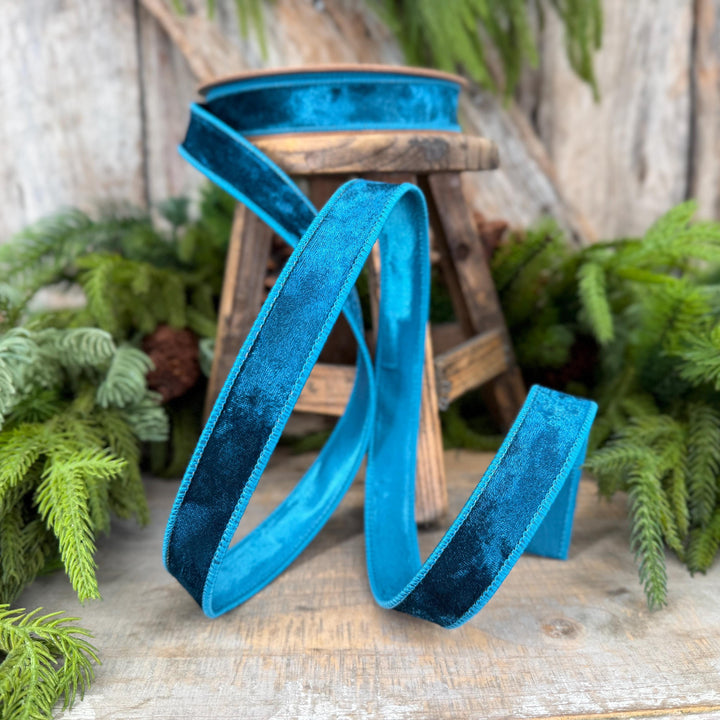 1" Turquoise Velvet RIbbon, Christmas Ribbon