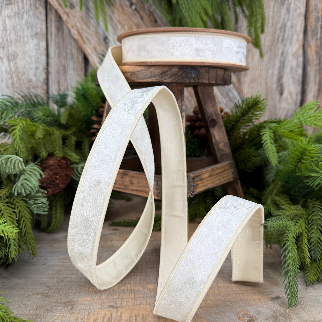1" Ivory Velvet Ribbon, Wired RIbbon