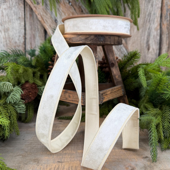 1" Ivory Velvet Ribbon, Wired RIbbon