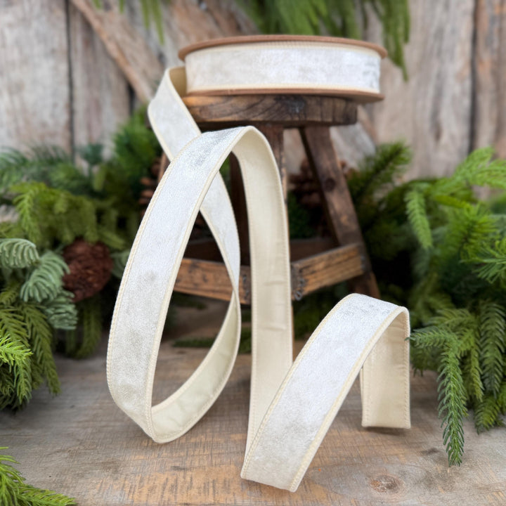 1" Ivory Velvet Ribbon, Wired RIbbon, Christmas RIbbon, Designer Ribbon, Ribbon for Christmas Tree