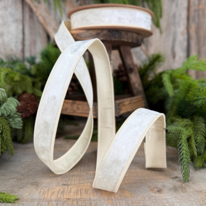 1" Ivory Velvet Ribbon, Wired RIbbon, Christmas RIbbon, Designer Ribbon, Ribbon for Christmas Tree