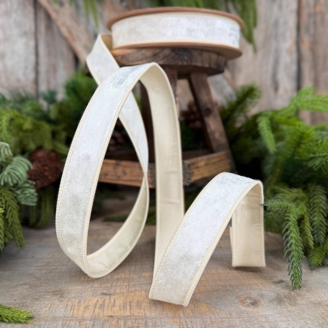 1" Ivory Velvet Ribbon, Wired RIbbon, Christmas RIbbon, Designer Ribbon, Ribbon for Christmas Tree