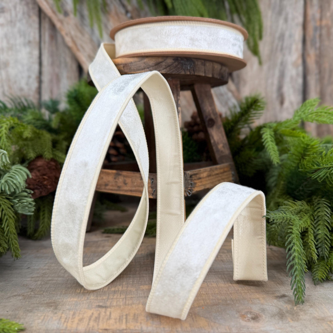 1" Ivory Velvet Ribbon, Wired RIbbon