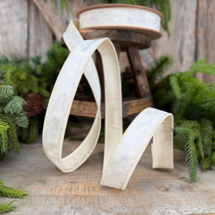 1" Ivory Velvet Ribbon, Wired RIbbon, Christmas RIbbon, Designer Ribbon, Ribbon for Christmas Tree