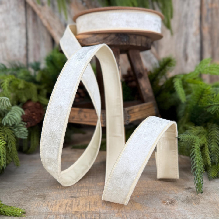 1" Ivory Velvet Ribbon, Wired RIbbon, Christmas RIbbon, Designer Ribbon, Ribbon for Christmas Tree