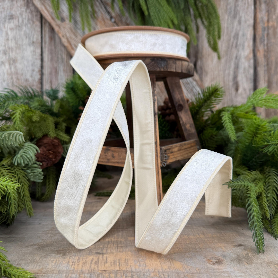 1" Ivory Velvet Ribbon, Wired RIbbon, Christmas RIbbon, Designer Ribbon, Ribbon for Christmas Tree