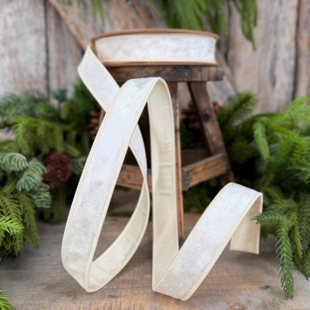 1" Ivory Velvet Ribbon, Wired RIbbon, Christmas RIbbon, Designer Ribbon, Ribbon for Christmas Tree