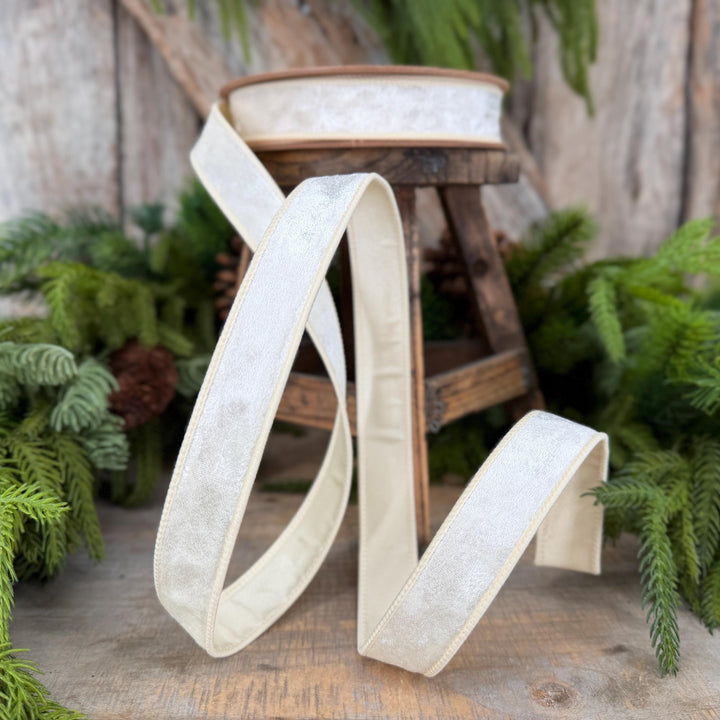 1" Ivory Velvet Ribbon, Wired RIbbon, Christmas RIbbon, Designer Ribbon, Ribbon for Christmas Tree