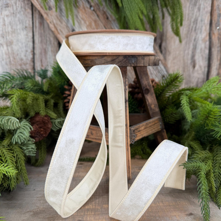 1" Ivory Velvet Ribbon, Wired RIbbon, Christmas RIbbon, Designer Ribbon, Ribbon for Christmas Tree