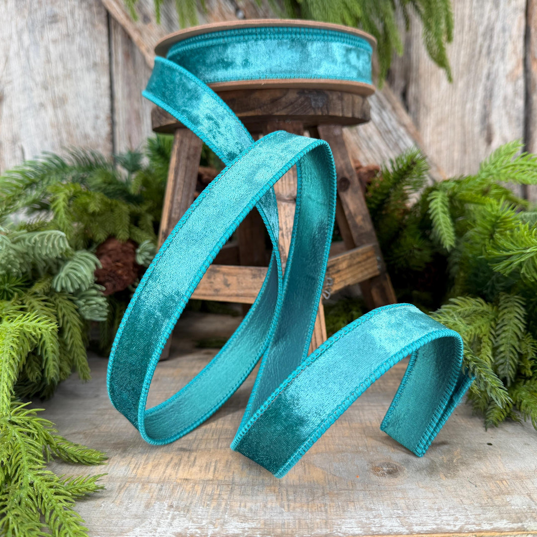 1" Teal Velvet RIbbon, Christmas Ribbon