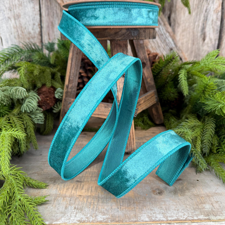 1" Teal Velvet RIbbon, Christmas Ribbon