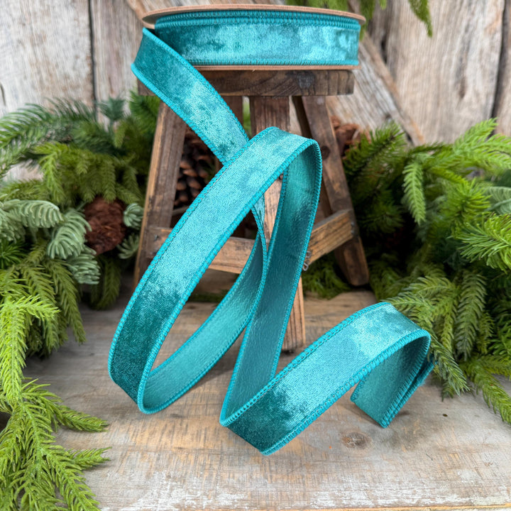 1" Teal Velvet RIbbon, Christmas Ribbon