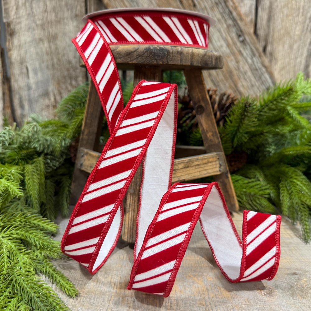 1" Red White Candy Cane Stripes Ribbon, Farrisilk Christmas Ribbon