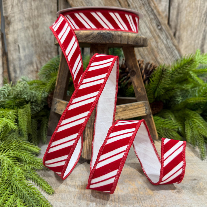 1" Red White Candy Cane Stripes Ribbon, Farrisilk Christmas Ribbon