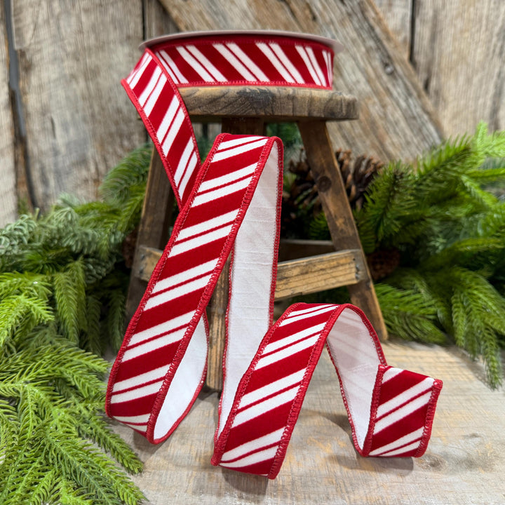 1" Red White Candy Cane Stripes Ribbon, Farrisilk Christmas Ribbon