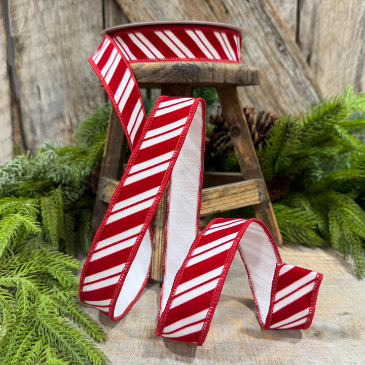 1" Red White Candy Cane Stripes Ribbon, Farrisilk Christmas Ribbon