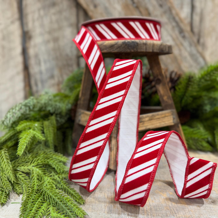 1" Red White Candy Cane Stripes Ribbon, Farrisilk Christmas Ribbon