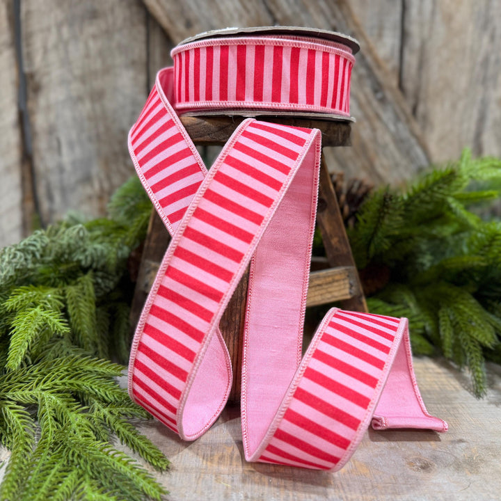 1.5" Red &amp; Pink Stripe Ribbon, Christmas Ribbon, Pink Christmas