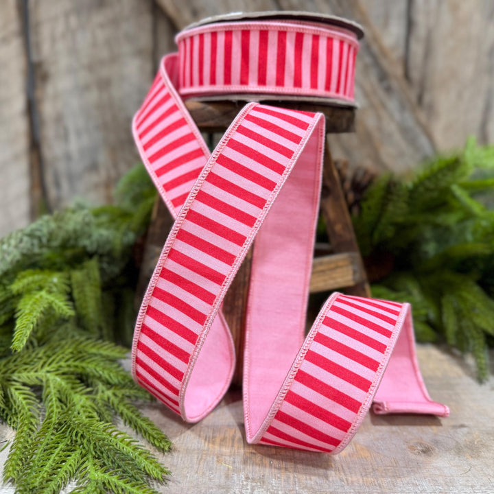1.5" Red &amp; Pink Stripe Ribbon, Christmas Ribbon, Pink Christmas
