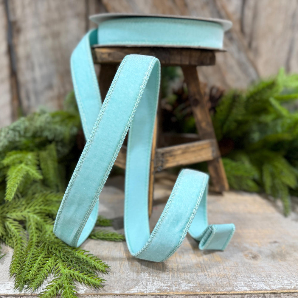 1" Robin Egg Blue Velvet Ribbon, Farrisilk Velvet Ribbon