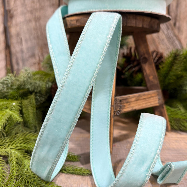 1" Robin Egg Blue Velvet Ribbon, Farrisilk Velvet Ribbon