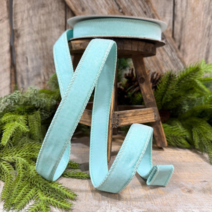 1" Robin Egg Blue Velvet Ribbon, Farrisilk Velvet Ribbon