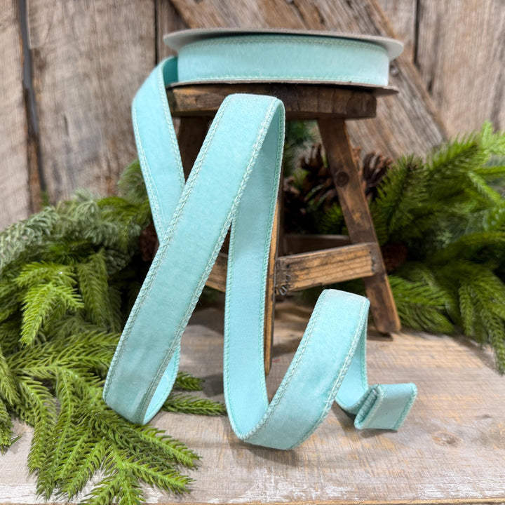 1" Robin Egg Blue Velvet Ribbon, Farrisilk Velvet Ribbon