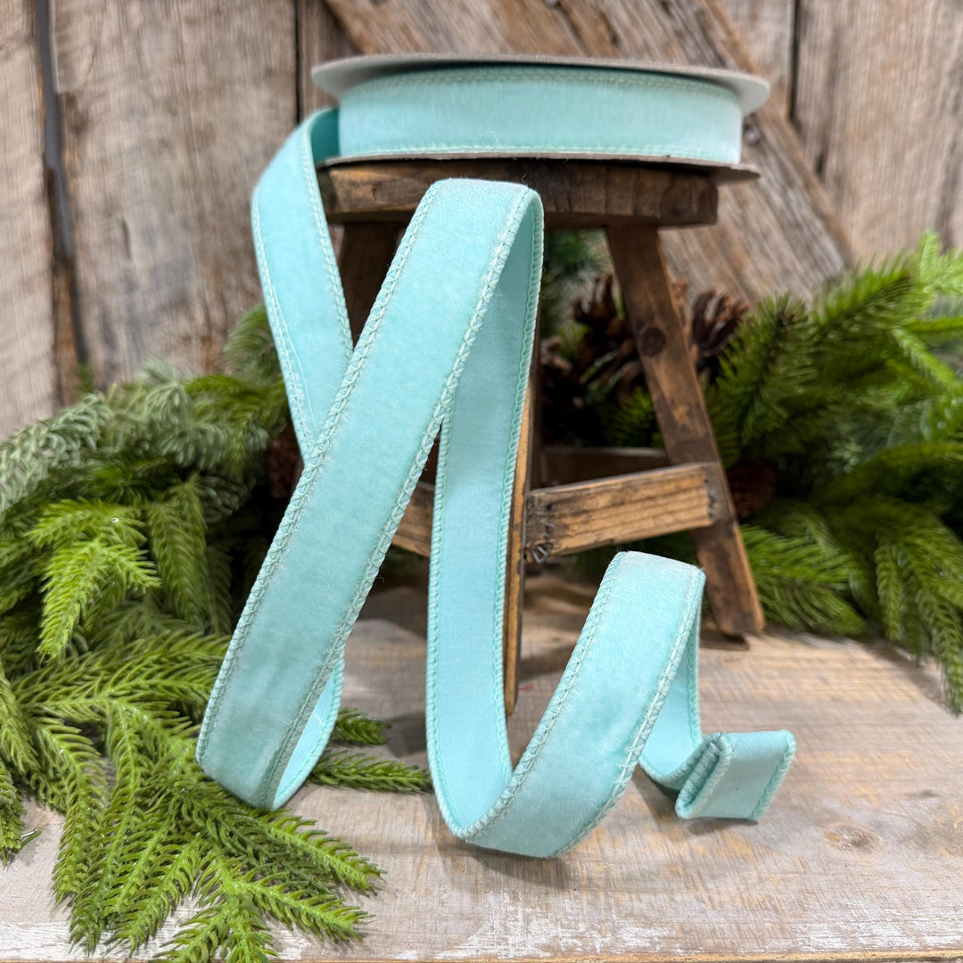1" Robin Egg Blue Velvet Ribbon, Farrisilk Velvet Ribbon