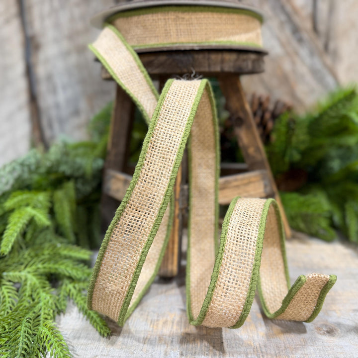 1" Moss Green Burlap Accent Ribbon, Farrisilk Ribbon, SR096-61