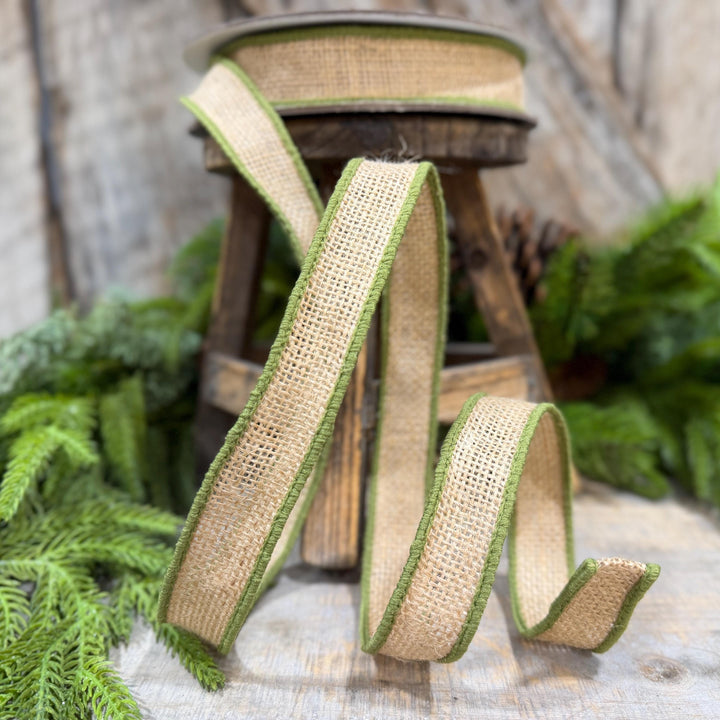1" Moss Green Burlap Accent Ribbon, Farrisilk Ribbon, SR096-61