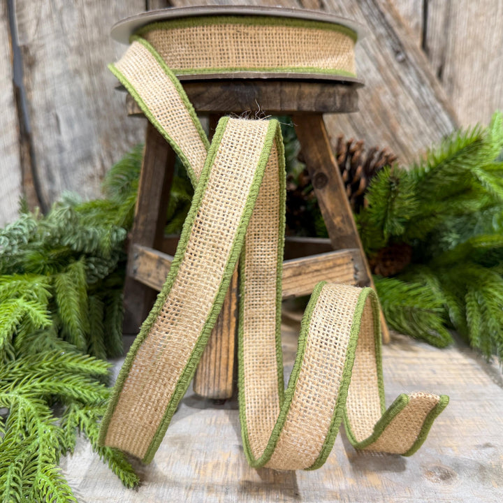 1" Moss Green Burlap Accent Ribbon, Farrisilk Ribbon, SR096-61