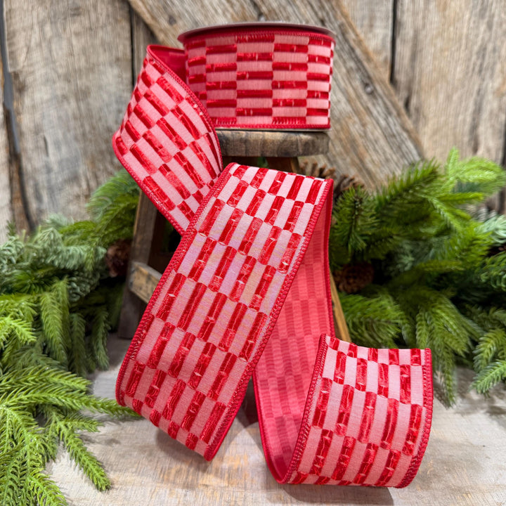 2.5" Red RIbbon, Red Zellige Ribbon, Farrisilk Ribbon